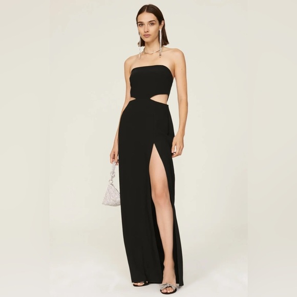 Amanda Uprichard Black Strapless Kloss Cutout Slit Gala Party Gown Maxi Dress S - Picture 1 of 9
